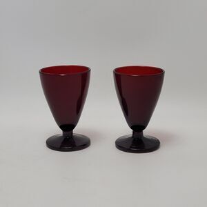 Vintage Anchor Hocking 2 Royal Ruby Red Cordial Shot Footed Wine Glasses Barware